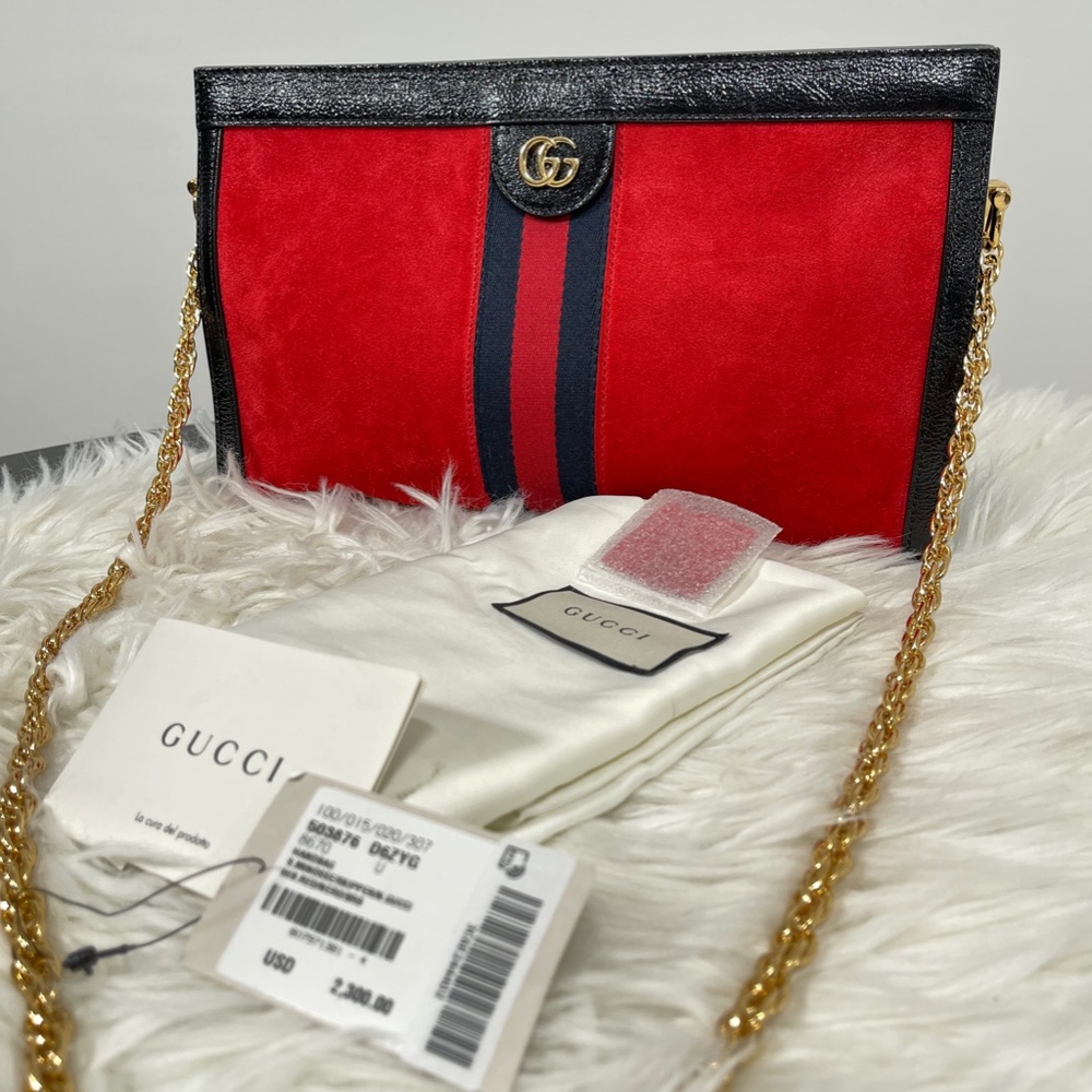 Gucci Ophidia Red Suede Chain Shoulder Bag